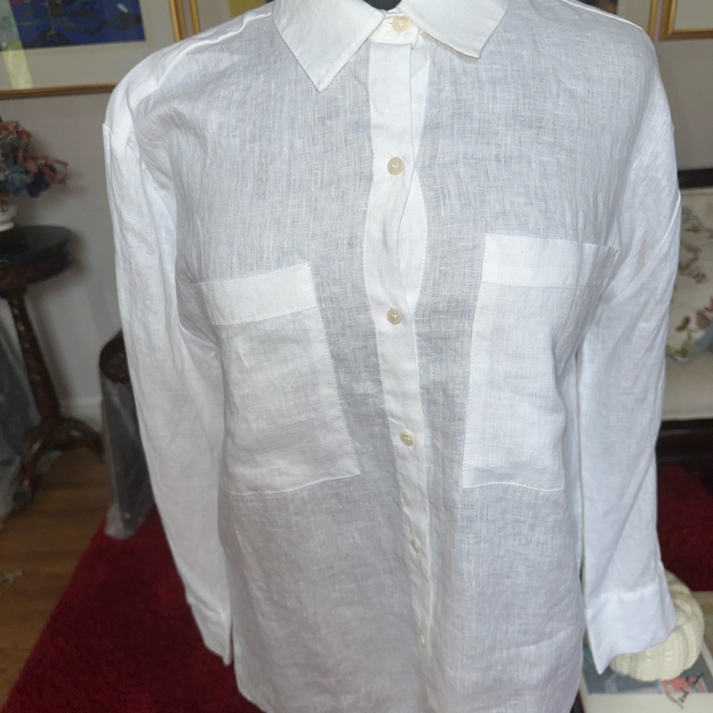 NWT, SAKS FIFTH AVENUE, 100% LINEN, WOMENS WHITE, DESIGNER SHIRT    Size: S